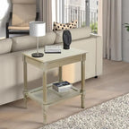 Tavolino in crema Copper Grove Reine con ripiano in rattan