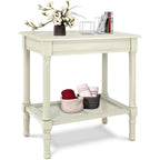 Tavolino in crema Copper Grove Reine con ripiano in rattan