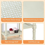 Tavolino in crema Copper Grove Reine con ripiano in rattan