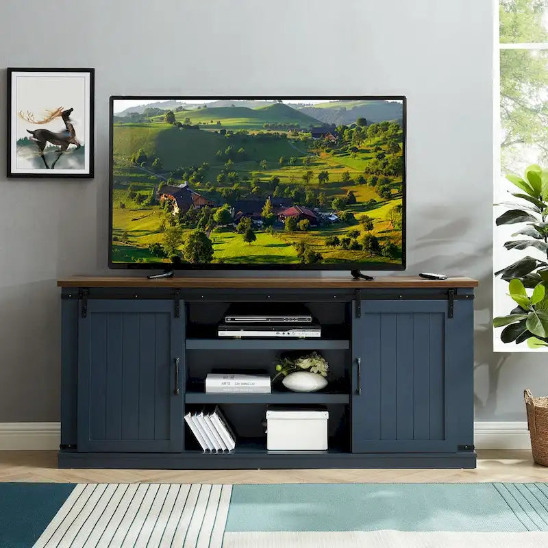Mobile TV stile rustico con ante a fienile, 68 pollici, per TV fino a 75 pollici