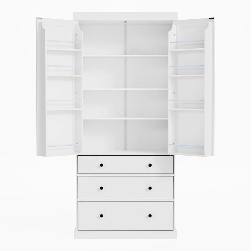 Garde-manger de cuisine de ferme de 77 pouces, armoire de rangement haute autonome avec 3 étagères réglables, 8 étagères de porte, 3 tiroirs