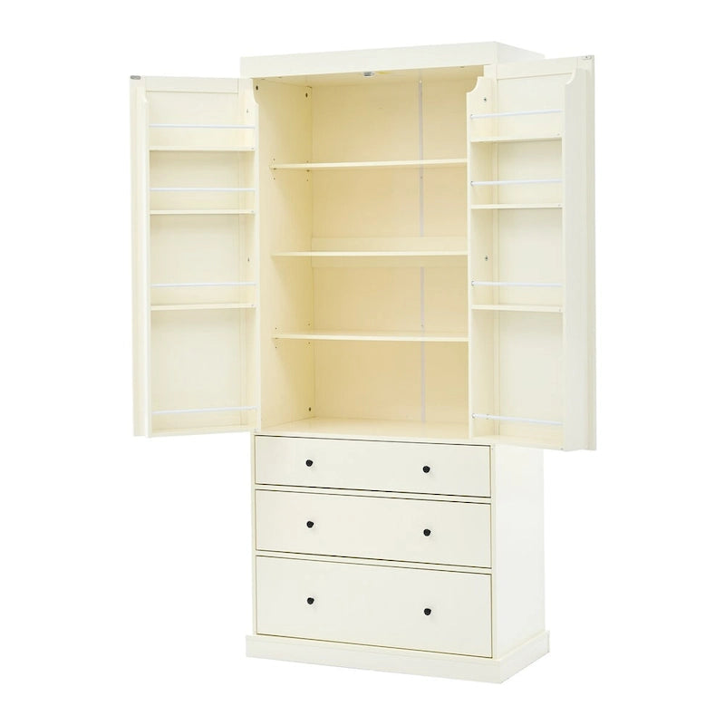 Garde-manger de cuisine de ferme de 77 pouces, armoire de rangement haute autonome avec 3 étagères réglables, 8 étagères de porte, 3 tiroirs