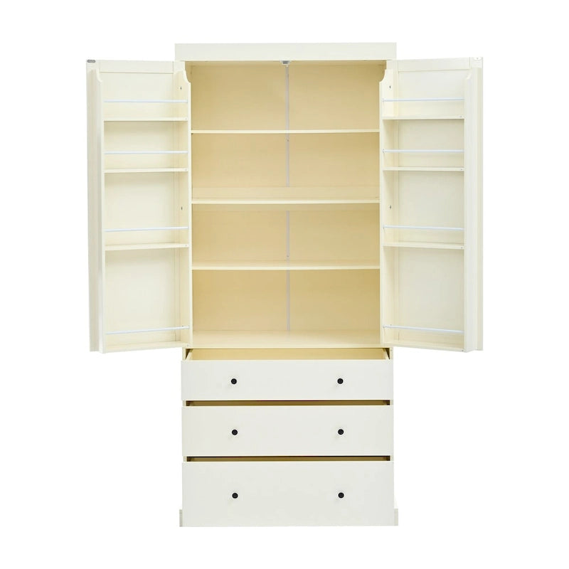 Garde-manger de cuisine de ferme de 77 pouces, armoire de rangement haute autonome avec 3 étagères réglables, 8 étagères de porte, 3 tiroirs