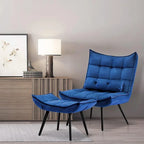 Mcombo Accent Chair with Ottoman, Velvet Tufted Wingback Chair, Upholstered Chairs with Metal Legs for Bedroom Living Room 4079