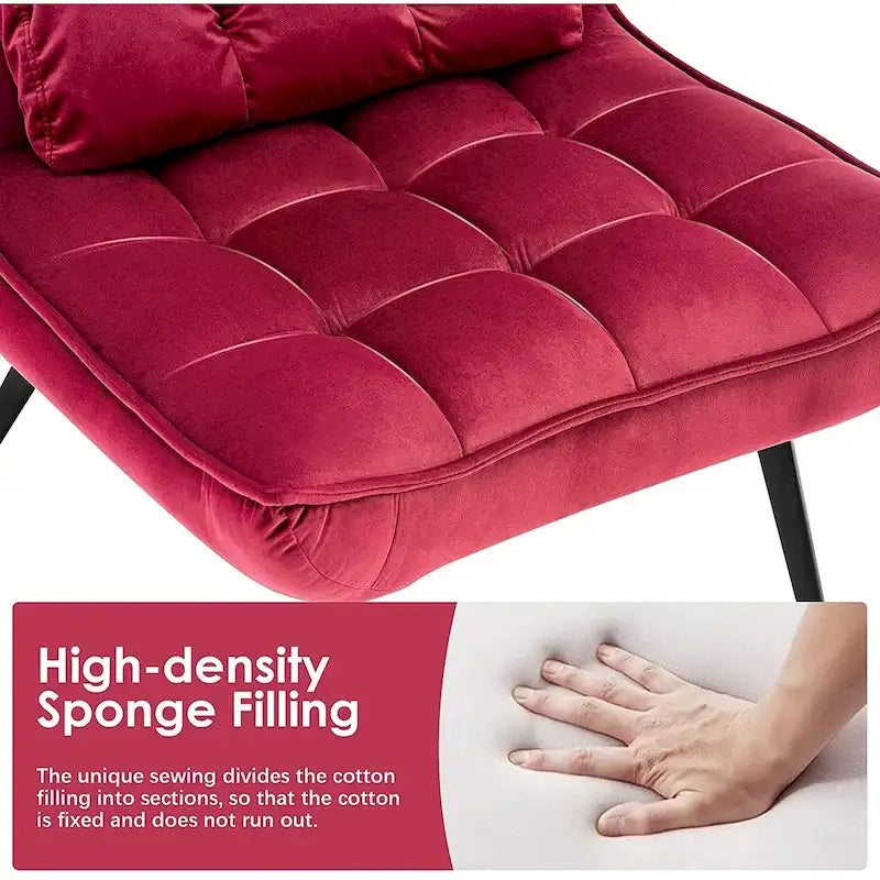 Mcombo Poltrona con Pouf, Poltrona Wingback Trapuntata in Velluto, Sedie Imbottite con Gambe in Metallo per Camera da Letto Soggiorno 4079
