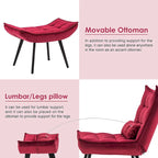 Mcombo Poltrona con Pouf, Poltrona Wingback Trapuntata in Velluto, Sedie Imbottite con Gambe in Metallo per Camera da Letto Soggiorno 4079