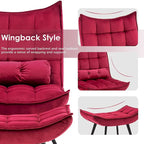 Mcombo Poltrona con Pouf, Poltrona Wingback Trapuntata in Velluto, Sedie Imbottite con Gambe in Metallo per Camera da Letto Soggiorno 4079