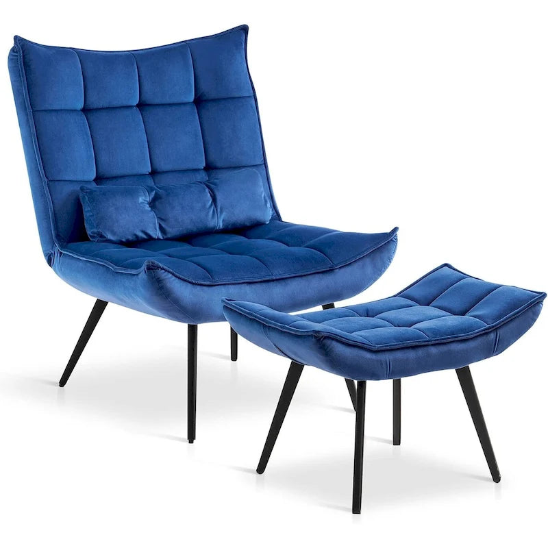 Mcombo Poltrona con Pouf, Poltrona Wingback Trapuntata in Velluto, Sedie Imbottite con Gambe in Metallo per Camera da Letto Soggiorno 4079