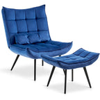 Mcombo Poltrona con Pouf, Poltrona Wingback Trapuntata in Velluto, Sedie Imbottite con Gambe in Metallo per Camera da Letto Soggiorno 4079