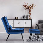 Mcombo Poltrona con Pouf, Poltrona Wingback Trapuntata in Velluto, Sedie Imbottite con Gambe in Metallo per Camera da Letto Soggiorno 4079
