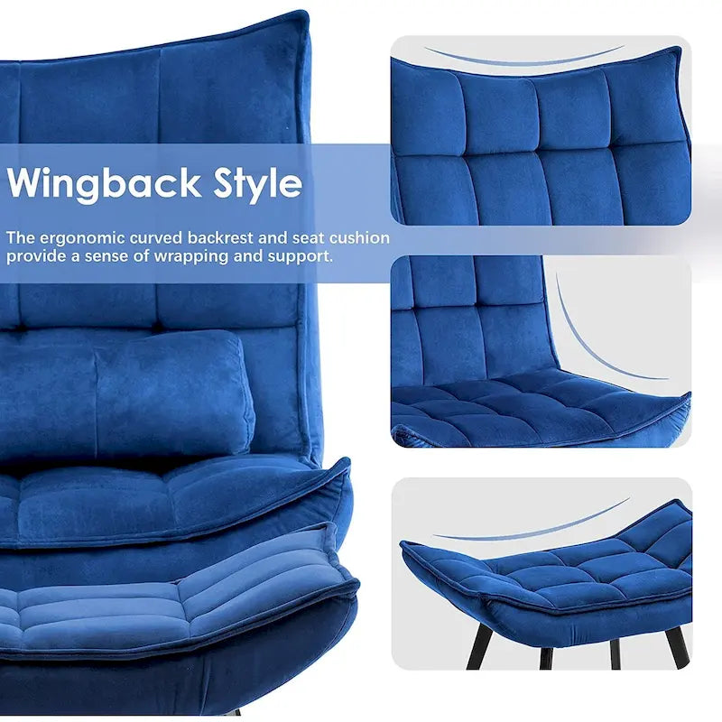 Mcombo Poltrona con Pouf, Poltrona Wingback Trapuntata in Velluto, Sedie Imbottite con Gambe in Metallo per Camera da Letto Soggiorno 4079