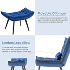Mcombo Poltrona con Pouf, Poltrona Wingback Trapuntata in Velluto, Sedie Imbottite con Gambe in Metallo per Camera da Letto Soggiorno 4079