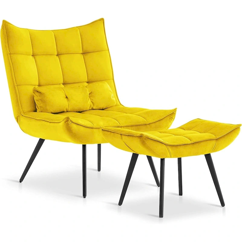 Mcombo Poltrona con Pouf, Poltrona Wingback Trapuntata in Velluto, Sedie Imbottite con Gambe in Metallo per Camera da Letto Soggiorno 4079
