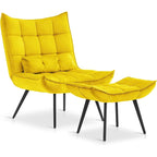Mcombo Poltrona con Pouf, Poltrona Wingback Trapuntata in Velluto, Sedie Imbottite con Gambe in Metallo per Camera da Letto Soggiorno 4079