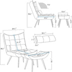 Mcombo Poltrona con Pouf, Poltrona Wingback Trapuntata in Velluto, Sedie Imbottite con Gambe in Metallo per Camera da Letto Soggiorno 4079