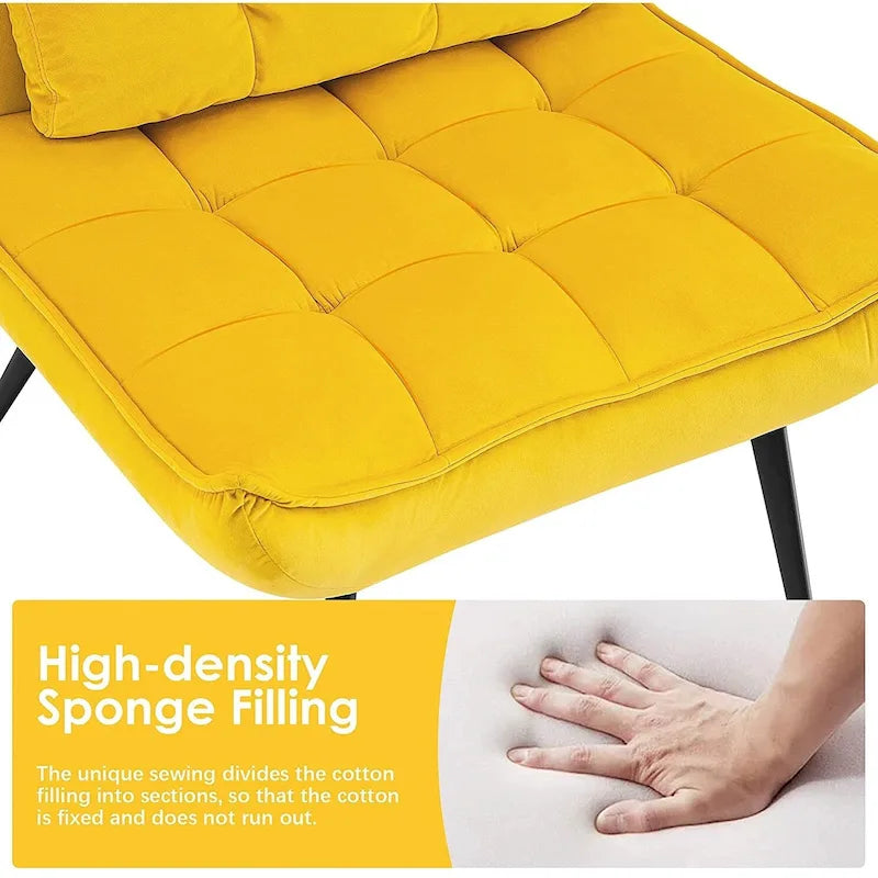 Mcombo Poltrona con Pouf, Poltrona Wingback Trapuntata in Velluto, Sedie Imbottite con Gambe in Metallo per Camera da Letto Soggiorno 4079