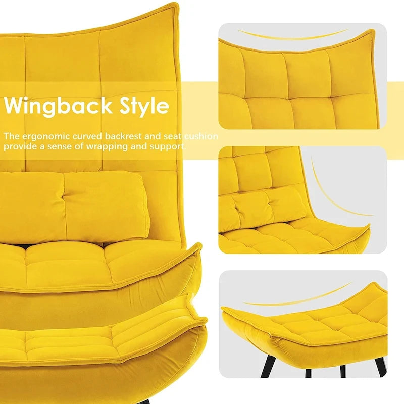 Mcombo Poltrona con Pouf, Poltrona Wingback Trapuntata in Velluto, Sedie Imbottite con Gambe in Metallo per Camera da Letto Soggiorno 4079