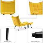 Mcombo Poltrona con Pouf, Poltrona Wingback Trapuntata in Velluto, Sedie Imbottite con Gambe in Metallo per Camera da Letto Soggiorno 4079