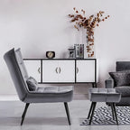 Mcombo Poltrona con Pouf, Poltrona Wingback Trapuntata in Velluto, Sedie Imbottite con Gambe in Metallo per Camera da Letto Soggiorno 4079