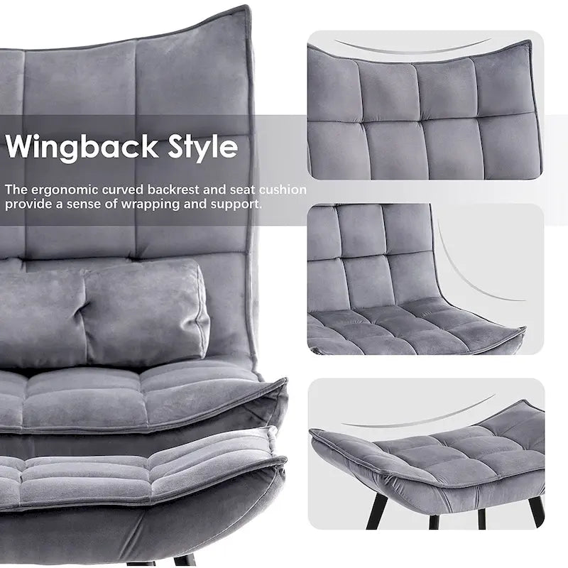 Mcombo Poltrona con Pouf, Poltrona Wingback Trapuntata in Velluto, Sedie Imbottite con Gambe in Metallo per Camera da Letto Soggiorno 4079
