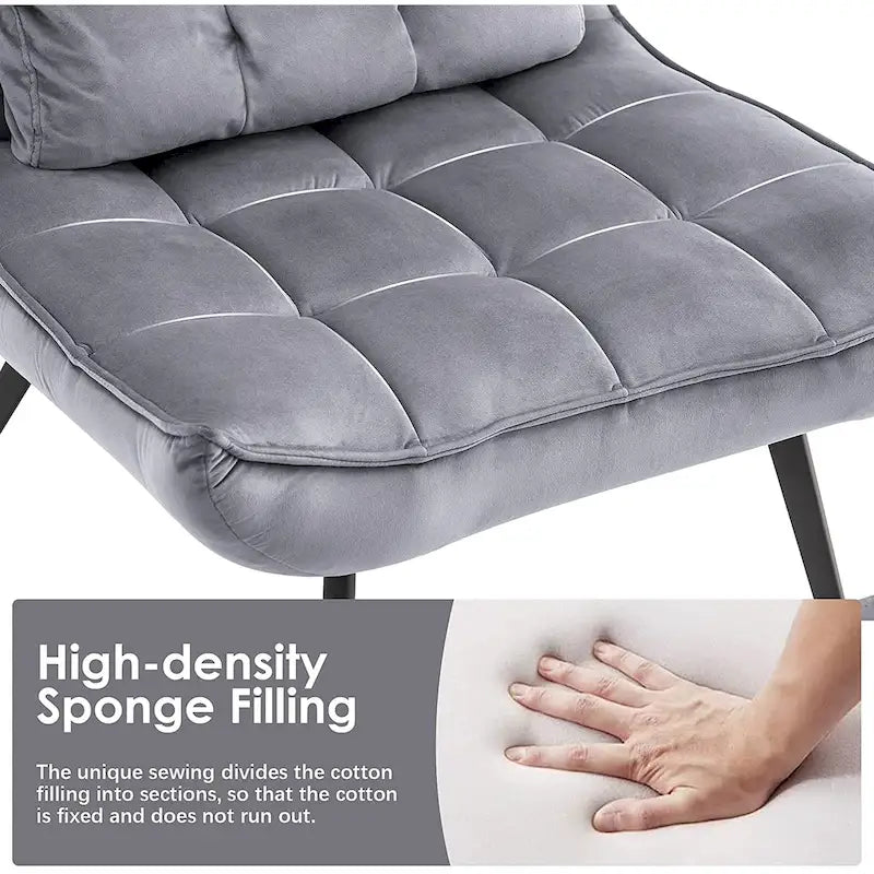 Mcombo Poltrona con Pouf, Poltrona Wingback Trapuntata in Velluto, Sedie Imbottite con Gambe in Metallo per Camera da Letto Soggiorno 4079