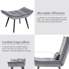 Mcombo Poltrona con Pouf, Poltrona Wingback Trapuntata in Velluto, Sedie Imbottite con Gambe in Metallo per Camera da Letto Soggiorno 4079