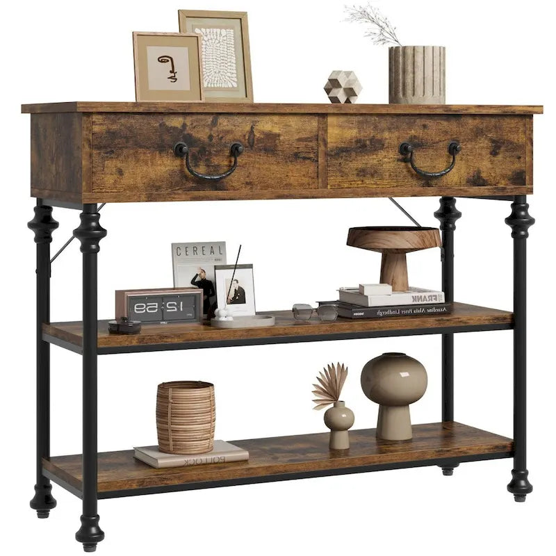Console étroite avec tiroirs et étagères pour entrée