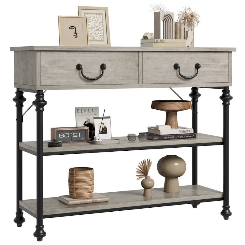 Console étroite avec tiroirs et étagères pour entrée