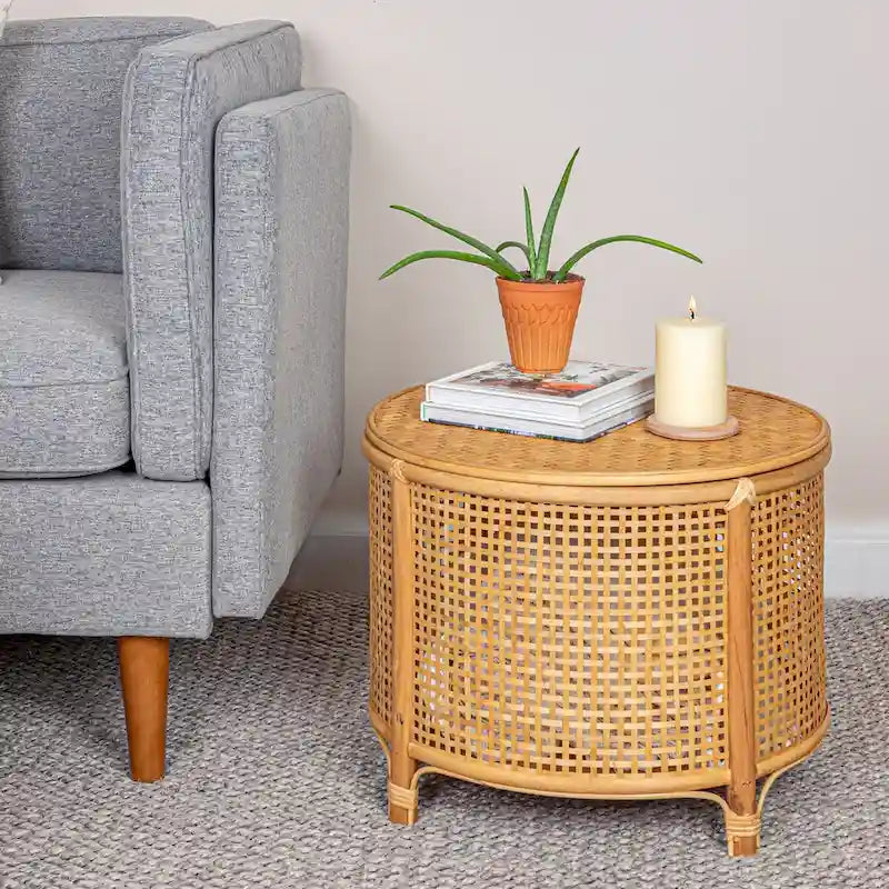 Tavolino d'appoggio in bambù e rattan