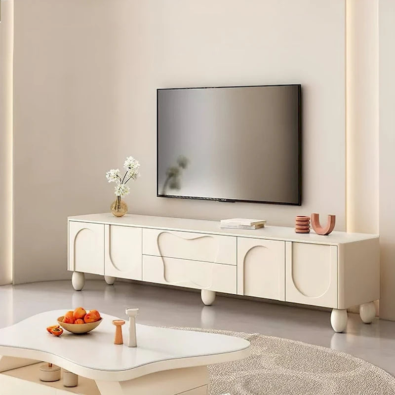 Mobile TV da 78 pollici con contenitore, console multimediale di lusso color crema, spazio aggiuntivo per riporre oggetti - larghezza 78 pollici