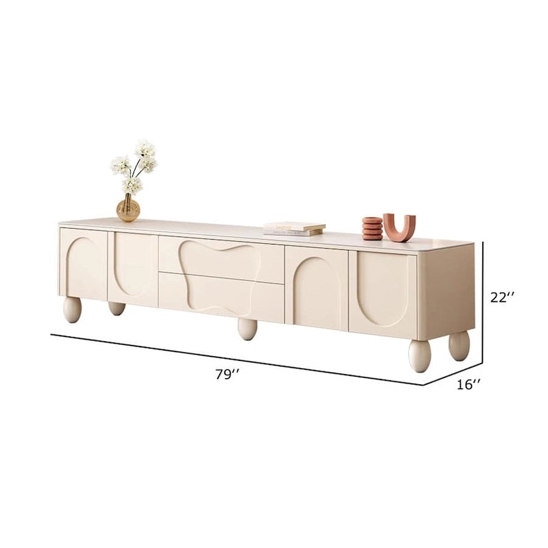 Mobile TV da 78 pollici con contenitore, console multimediale di lusso color crema, spazio aggiuntivo per riporre oggetti - larghezza 78 pollici