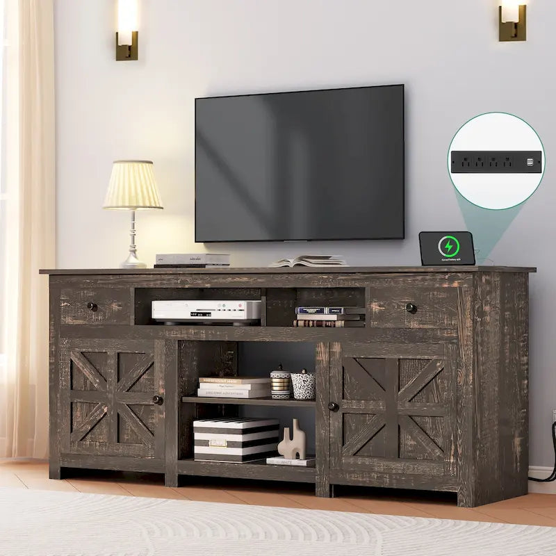 Moasis 70 Mobile TV Rustico, Centro Intrattenimento con Presa di Corrente per TV Fino a 80 Pollici - 70L x 15,5P x 30H