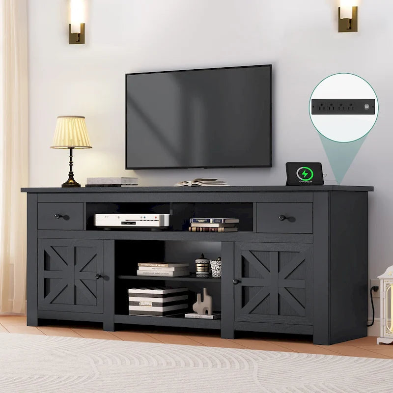 Moasis 70 Mobile TV Rustico, Centro Intrattenimento con Presa di Corrente per TV Fino a 80 Pollici - 70L x 15,5P x 30H
