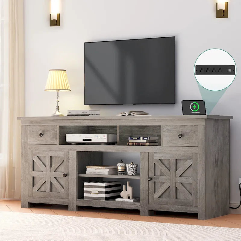 Moasis 70 Mobile TV Rustico, Centro Intrattenimento con Presa di Corrente per TV Fino a 80 Pollici - 70L x 15,5P x 30H