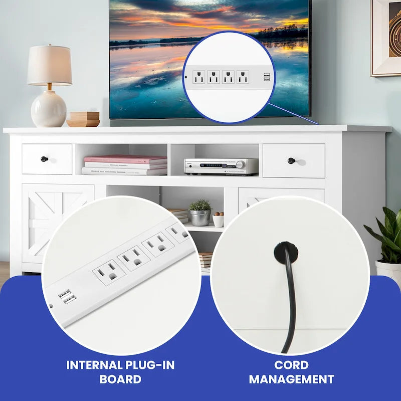 Moasis 70 Mobile TV Rustico, Centro Intrattenimento con Presa di Corrente per TV Fino a 80 Pollici - 70L x 15,5P x 30H