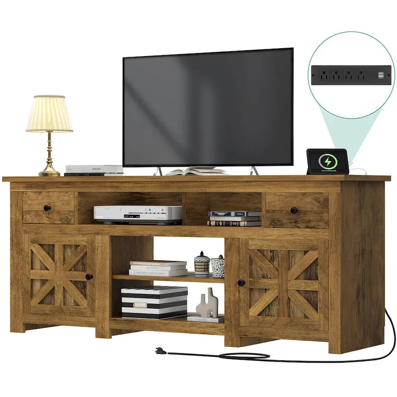 Moasis 70 Mobile TV Rustico, Centro Intrattenimento con Presa di Corrente per TV Fino a 80 Pollici - 70L x 15,5P x 30H