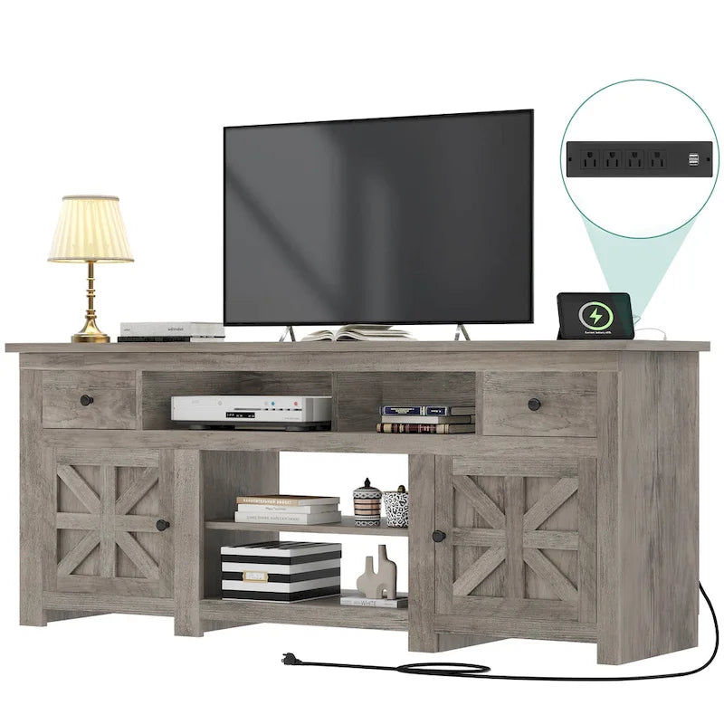 Moasis 70 Mobile TV Rustico, Centro Intrattenimento con Presa di Corrente per TV Fino a 80 Pollici - 70L x 15,5P x 30H