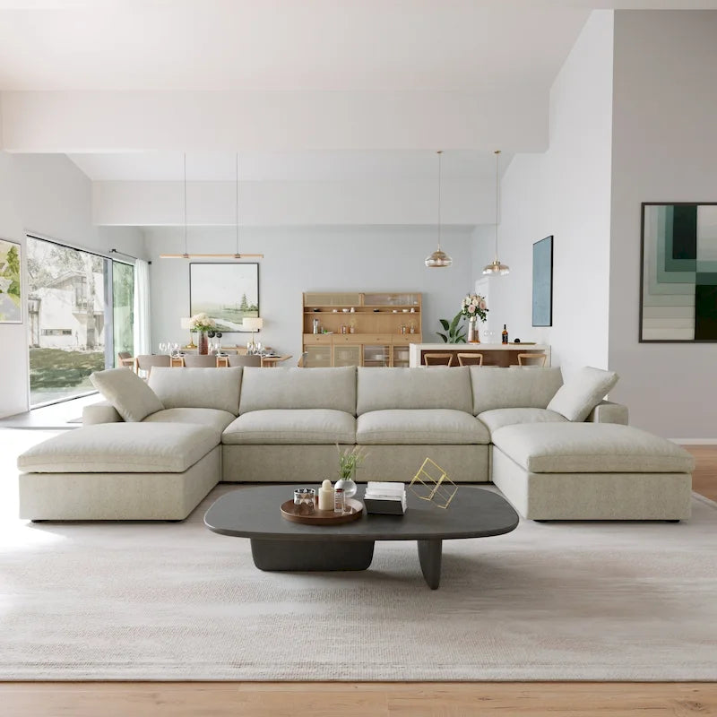 Canapé modulaire Cloud avec 2 poufs de rangement, canapé en forme de U de 157 pouces rempli de duvet pour salon