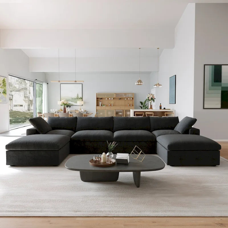 Canapé modulaire Cloud avec 2 poufs de rangement, canapé en forme de U de 157 pouces rempli de duvet pour salon