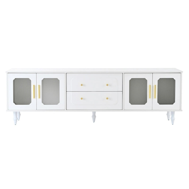 Mobile TV con Ante in Vetro Scanalato per TV Fino a 78 Pollici, Mobile Porta TV Pratico con 2 Cassetti e Armadietti, Centro di Intrattenimento