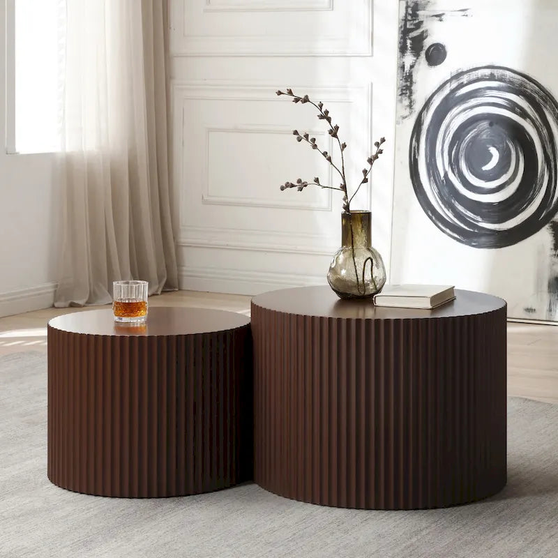 Tavolini da caffè rotondi impilabili in stile coloniale moderno (set da 2)