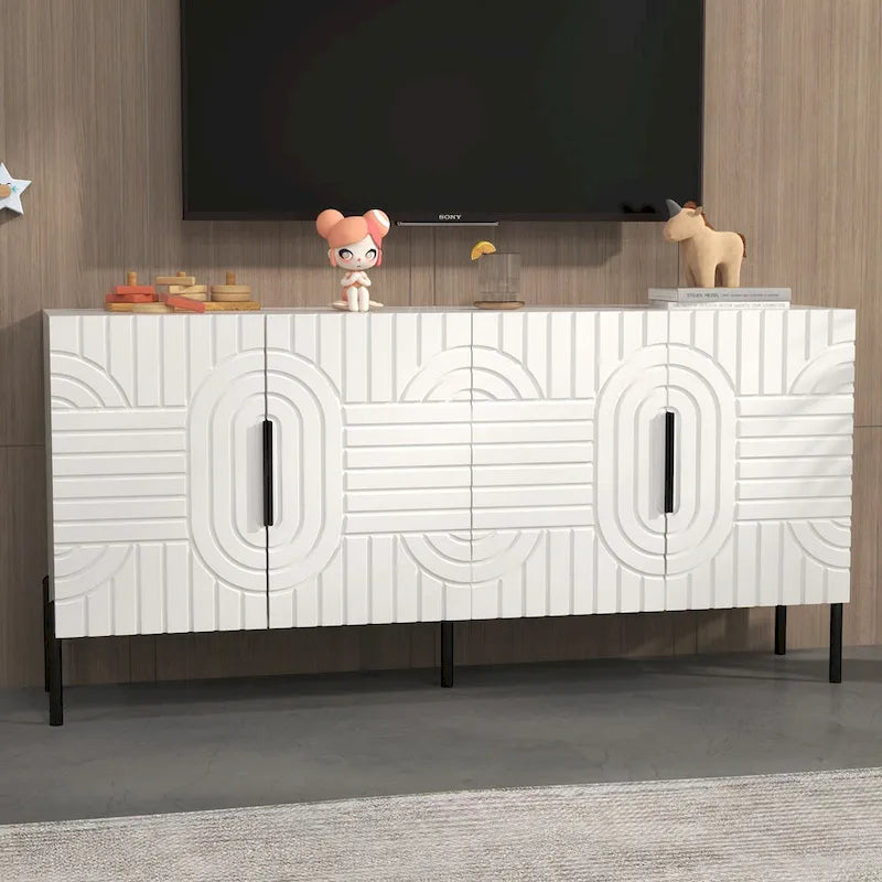 Mobile TV bianco Chic Elegance da 160 cm – Adatto a TV fino a 65 pollici – 160 cm di larghezza