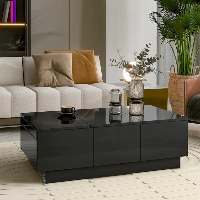 Tavolino da Caffè Estensibile Multifunzionale Tavolino da Divano Tavolino da Cocktail con 2 Vani Contenitori Nascosti