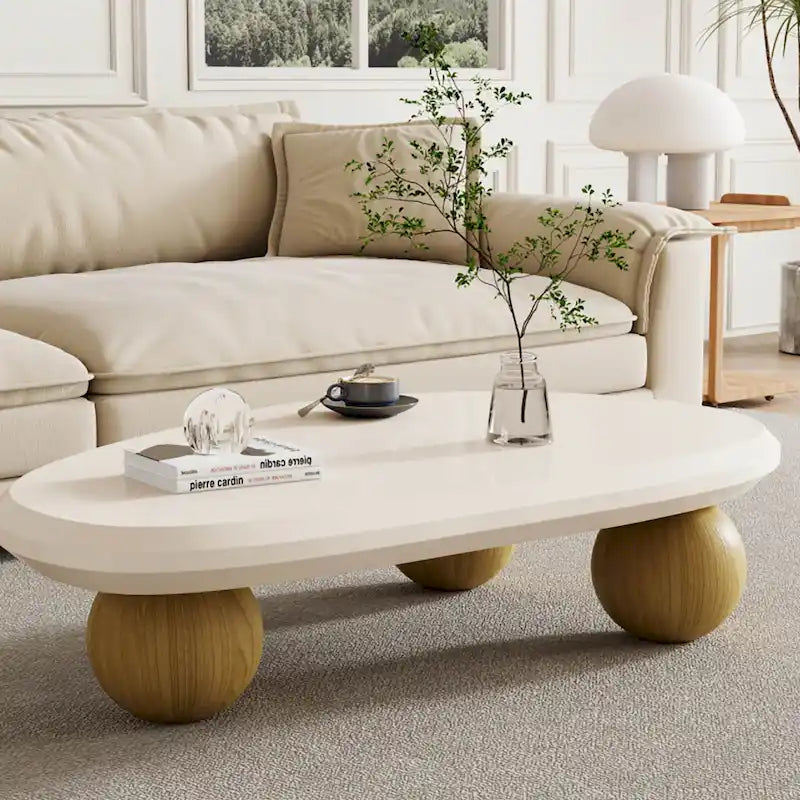 Table basse moderne en bois à 3 pieds boules (51)