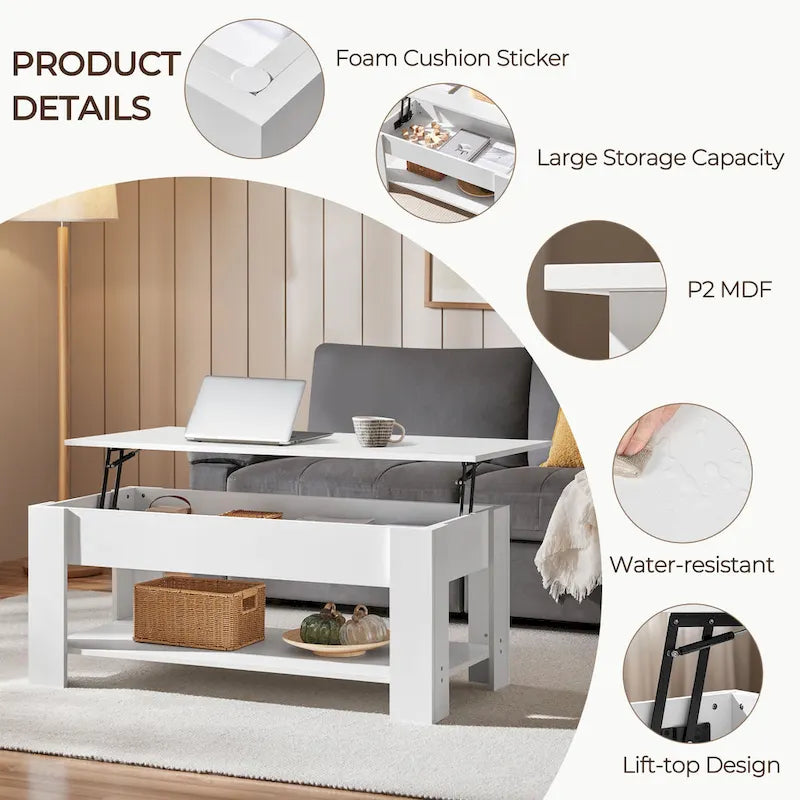 Table basse relevable Yaheetech 47,5", Compartiment caché/Étagère ouverte
