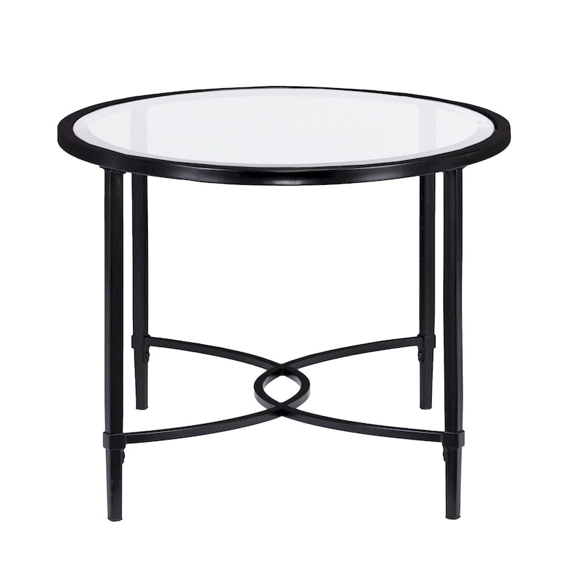 HomeRoots Tavolino da Caffè Ovale in Vetro Trasparente e Nero e Metallo 45 - 19 H x 45 L x 25 P