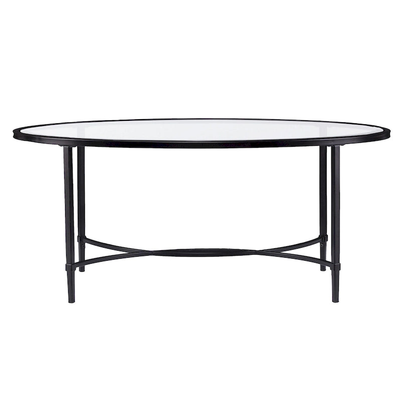 HomeRoots Tavolino da Caffè Ovale in Vetro Trasparente e Nero e Metallo 45 - 19 H x 45 L x 25 P