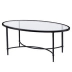 HomeRoots Tavolino da Caffè Ovale in Vetro Trasparente e Nero e Metallo 45 - 19 H x 45 L x 25 P