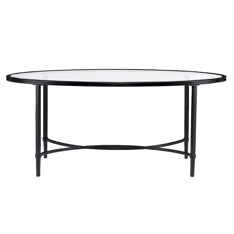HomeRoots Tavolino da Caffè Ovale in Vetro Trasparente e Nero e Metallo 45 - 19 H x 45 L x 25 P
