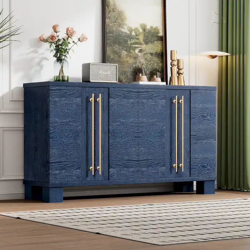 Buffet en bois avec étagères réglables et poignées dorées